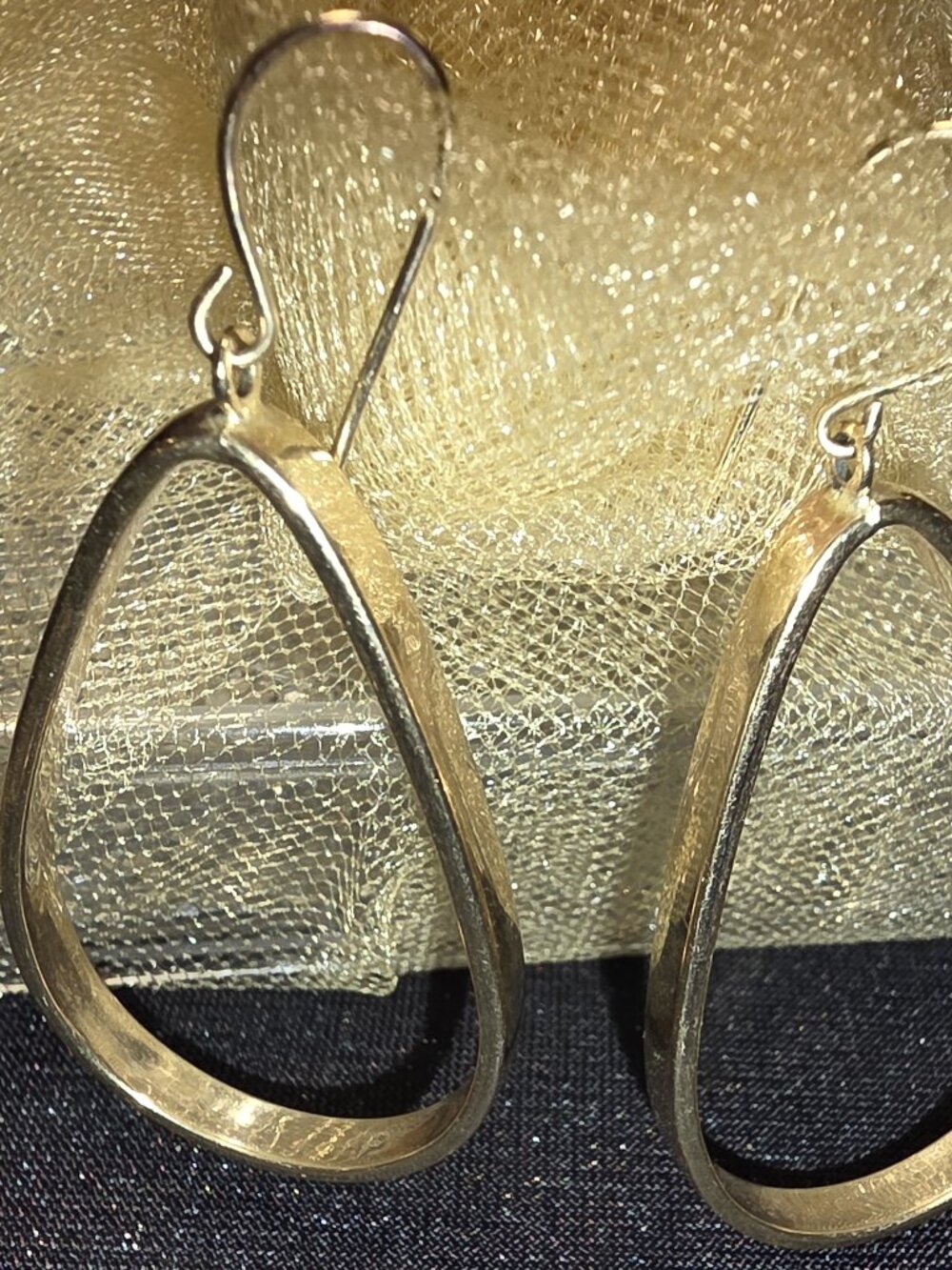 Vintage SAL Swarovski 10K Gold Teardrop Hoop Earrings Rare Signed Stamped